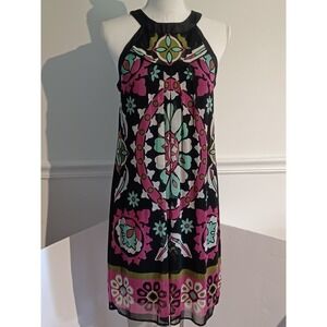 Nicole‎ By Nicole Miller Womens Black Colorful Knee Length Sz 6 Halter Dress